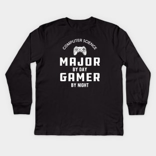 Computer science major by day gamer by night Kids Long Sleeve T-Shirt